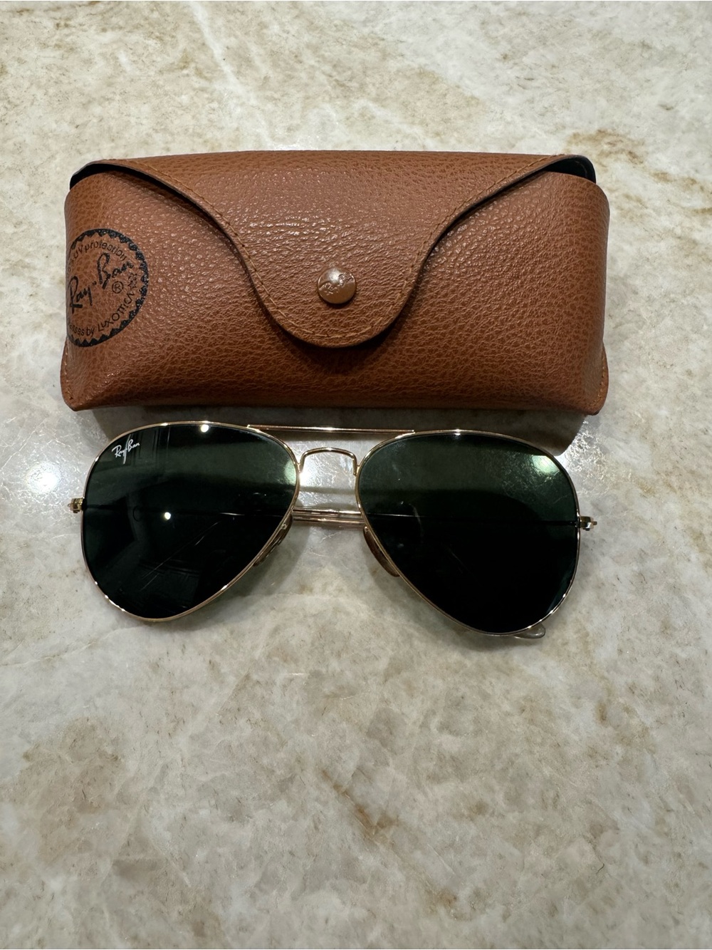 Ray-Ban Aviator Sunglasses - Gold Frame with Dark Green Lenses